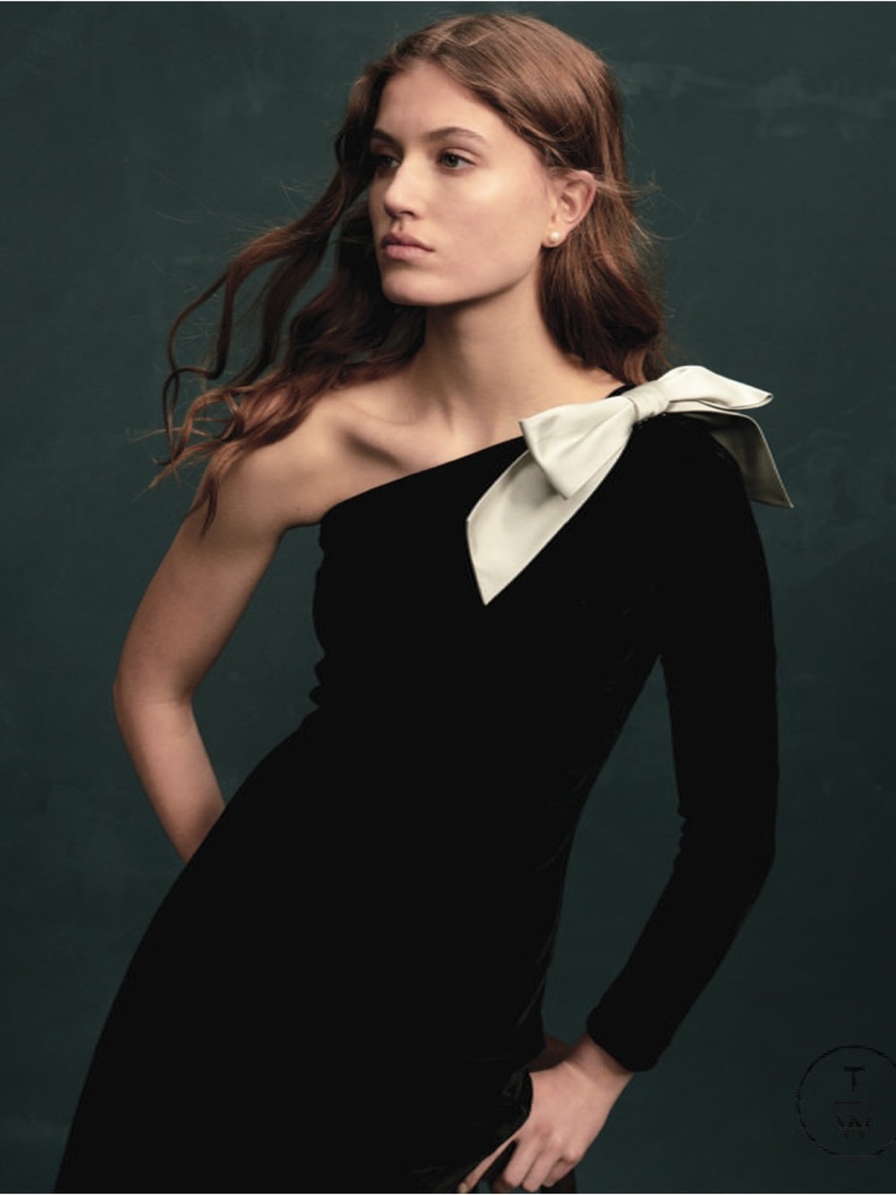Polo Ralph Lauren Bow Brooch One Shoulder Black Velvet Dress